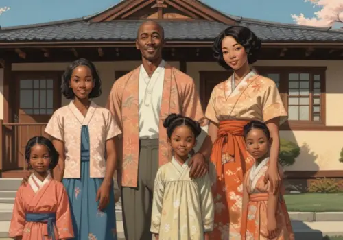 A family standing in front their house